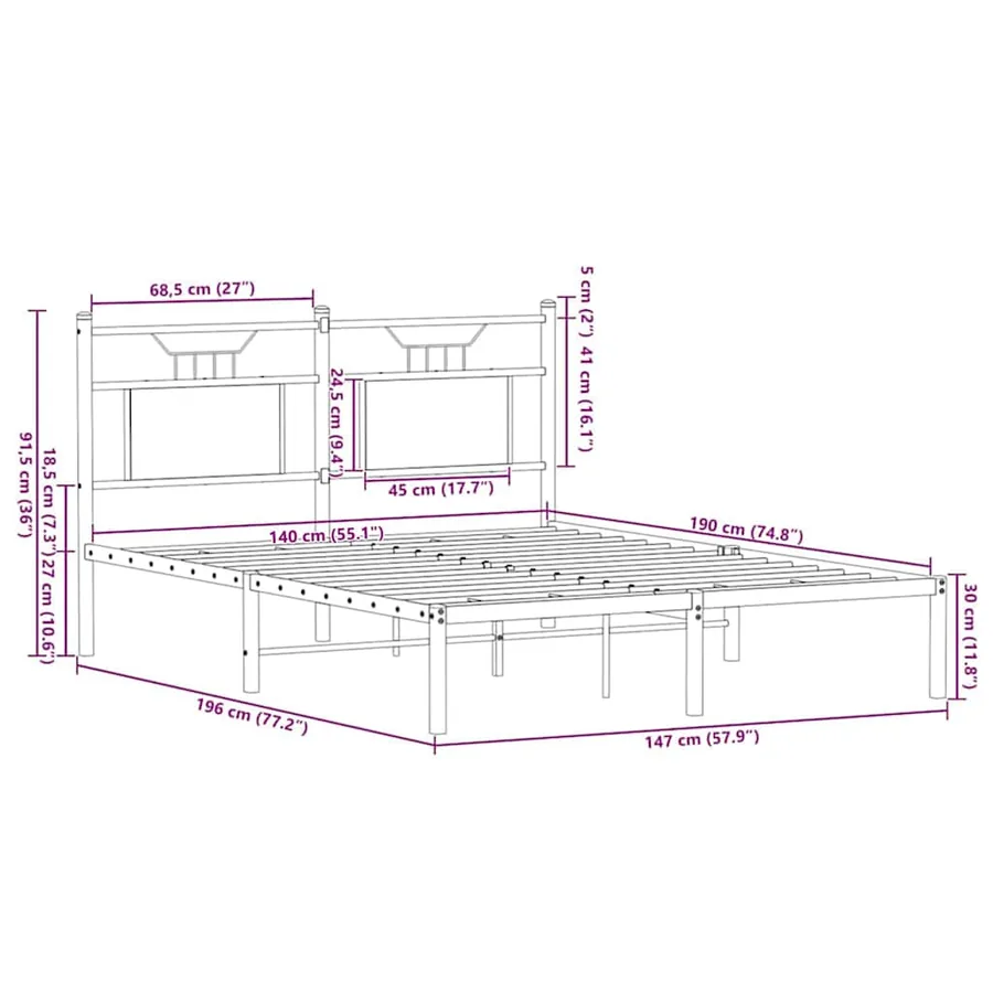 Cadre de lit sans matelas chêne marron 140x190 cm - 11