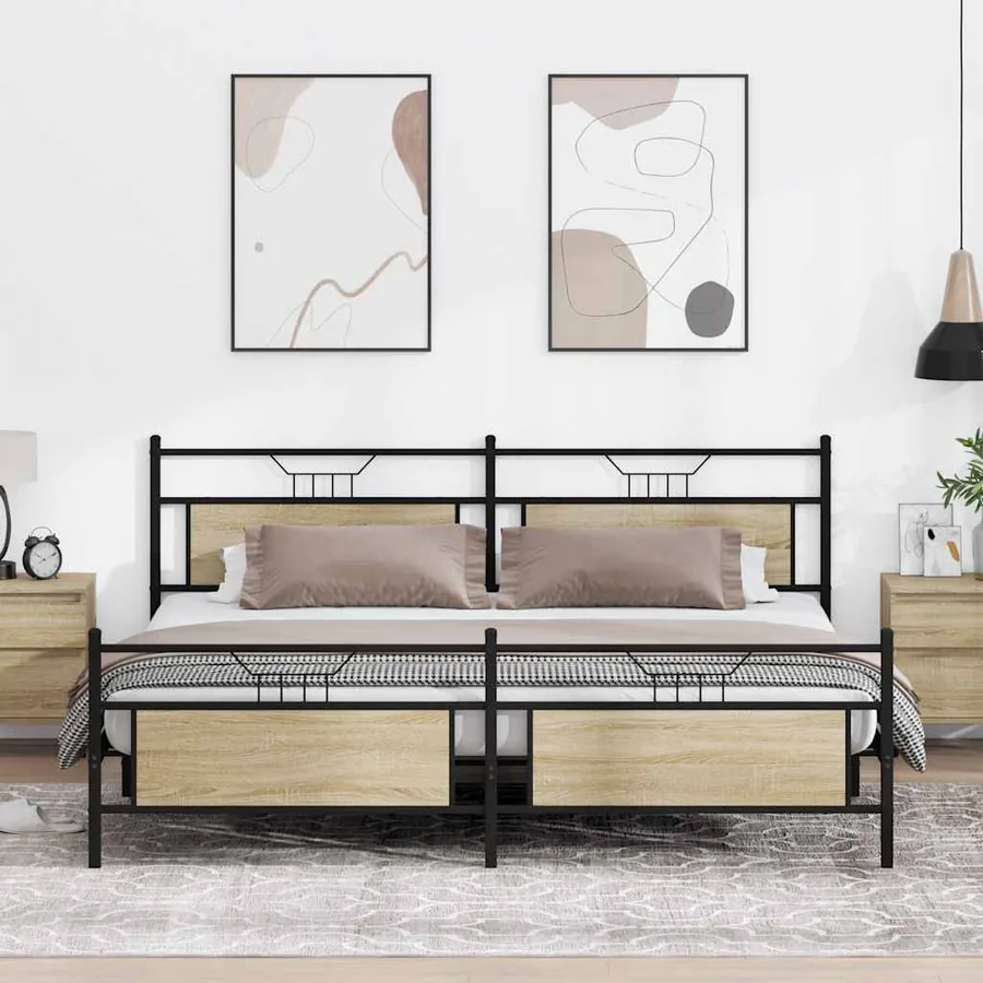 Cadre de lit en métal sans matelas chêne sonoma 200x200 cm