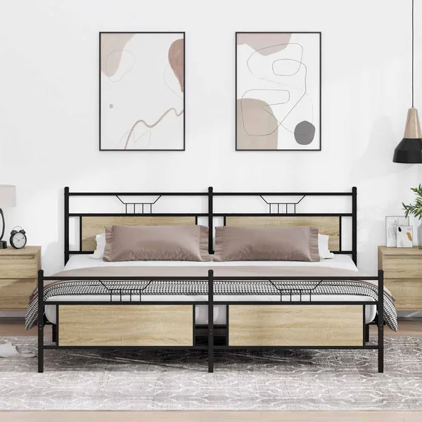 Cadre de lit en métal sans matelas chêne sonoma 200x200 cm