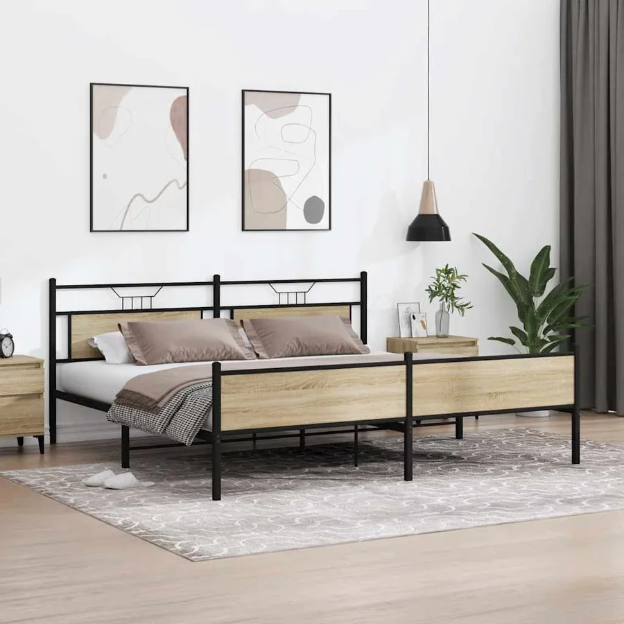 Cadre de lit en métal sans matelas chêne sonoma 200x200 cm - 4