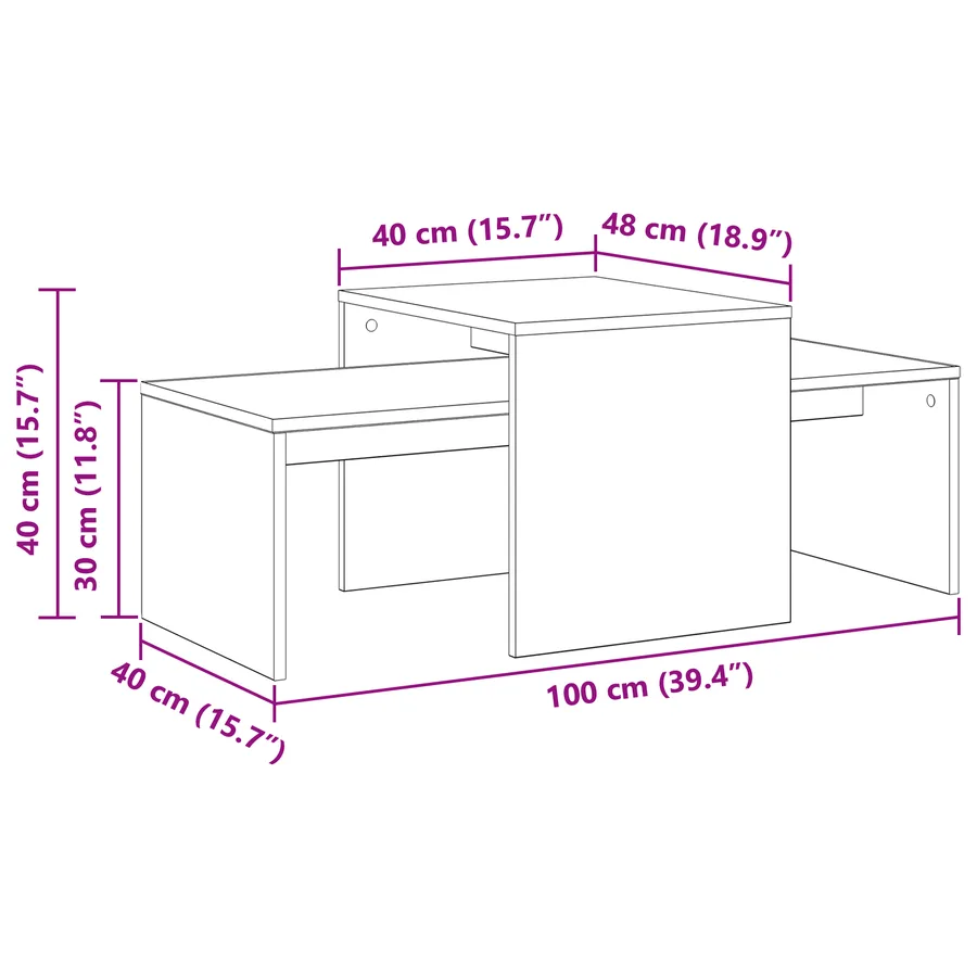 Tables gigognes Chêne noir 100 x 48 x 40 cm Bois d'ingénierie - 9