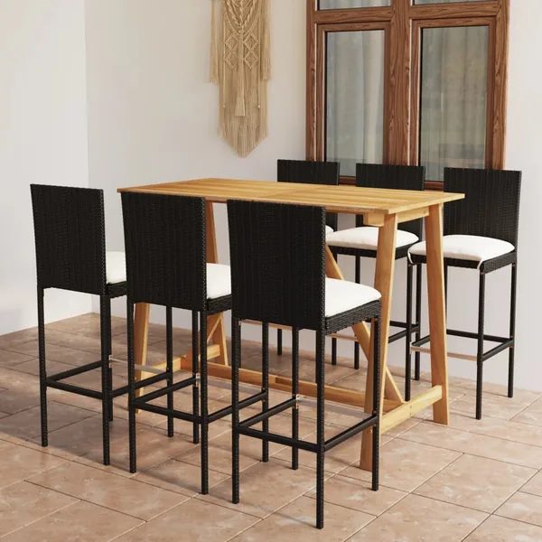 Ensemble de bar de jardin avec coussins 7 pcs Noir