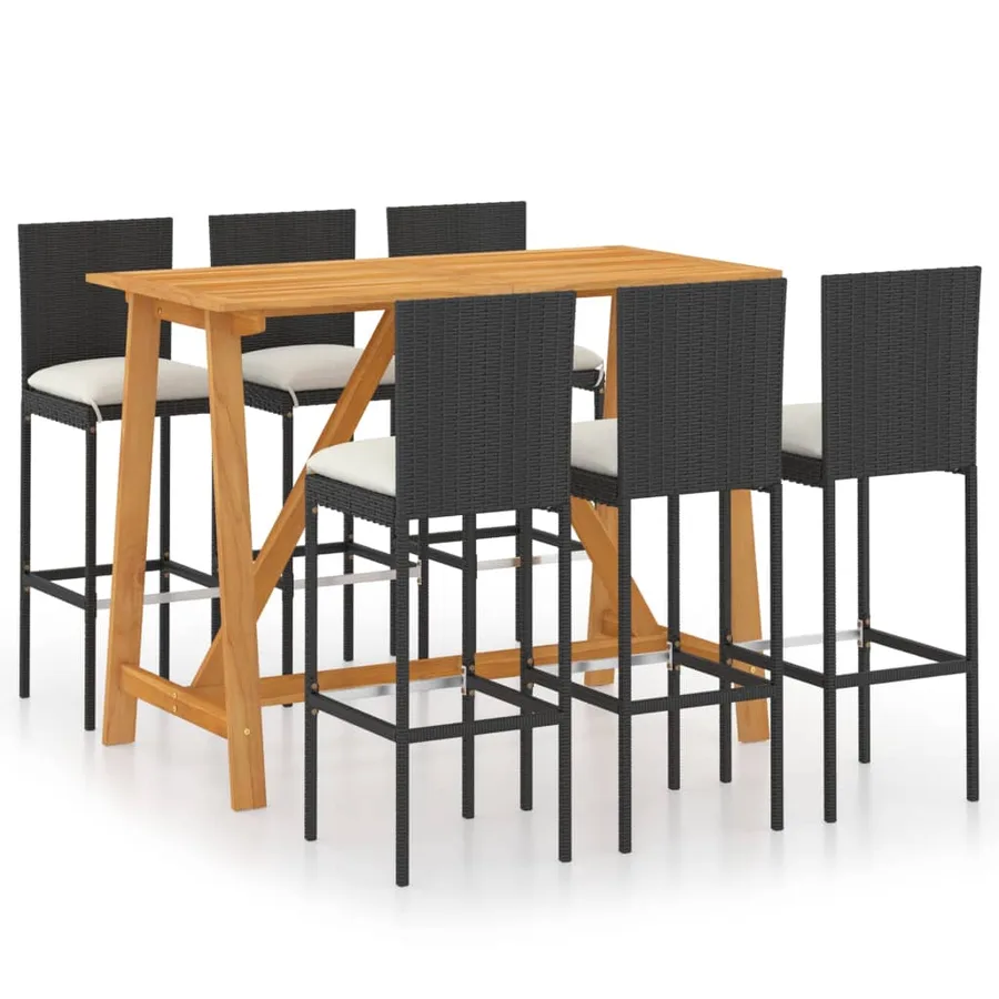 Ensemble de bar de jardin avec coussins 7 pcs Noir - 2