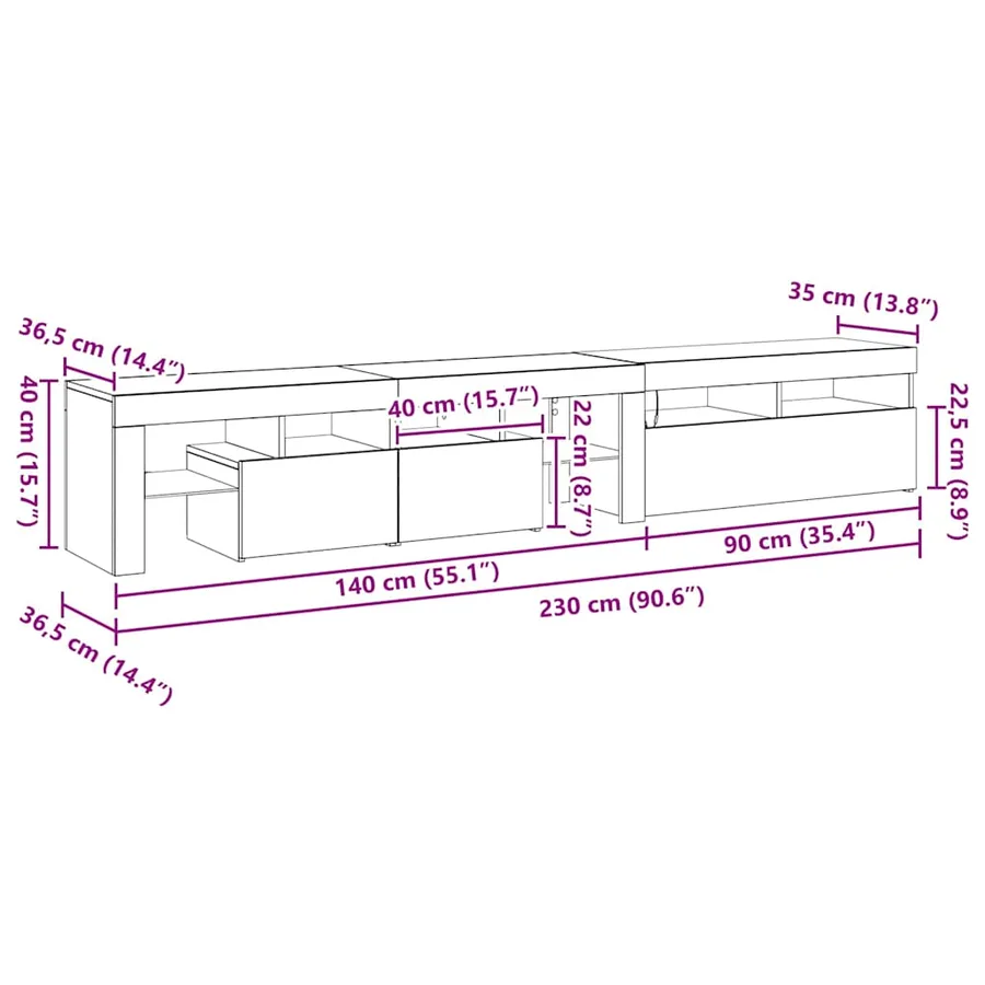 Meuble TV 2 pcs Chêne noir 230 x 36,5 x 40 cm Bois d'ingénierie - 16