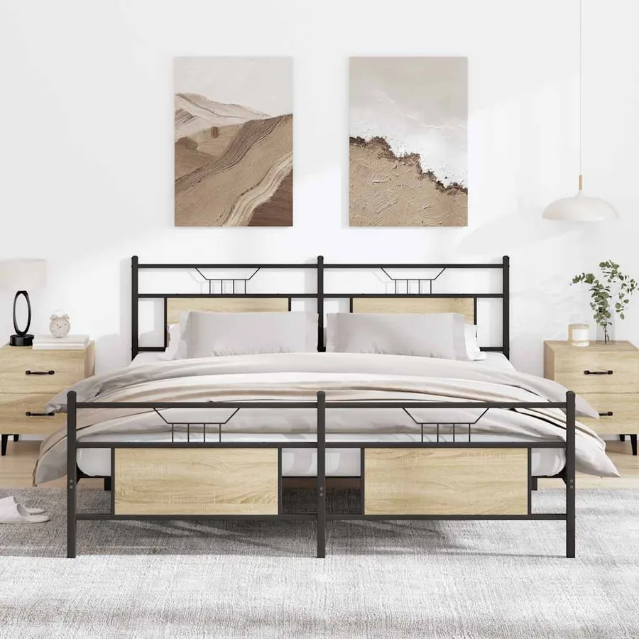 Cadre de lit en métal sans matelas chêne sonoma 183x213 cm