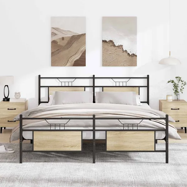 Cadre de lit en métal sans matelas chêne sonoma 183x213 cm