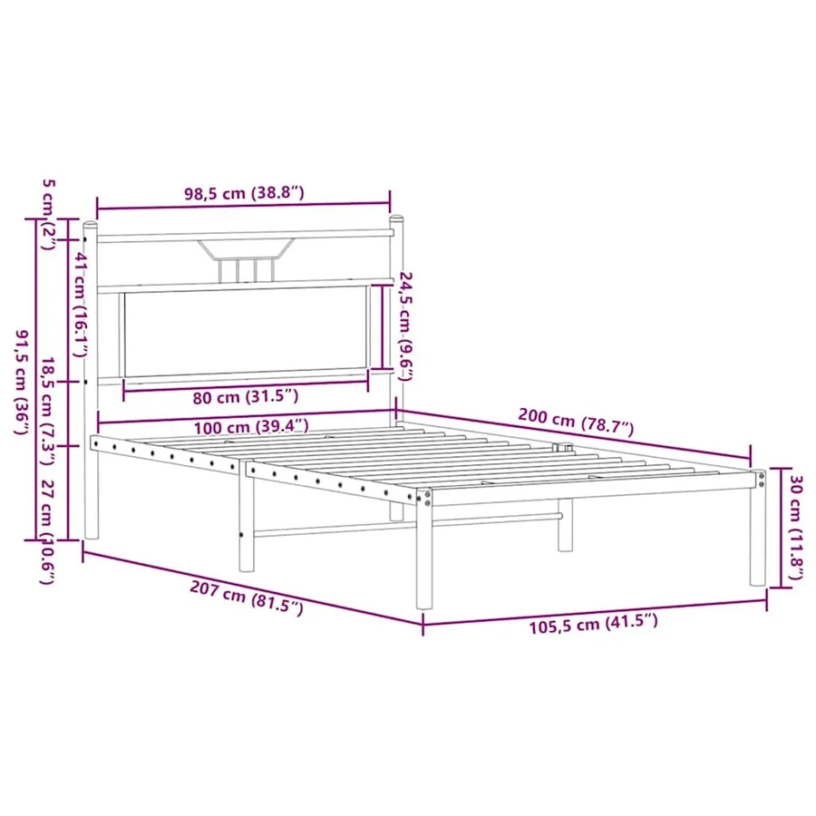 Cadre de lit sans matelas chêne marron 100x200 cm - 11