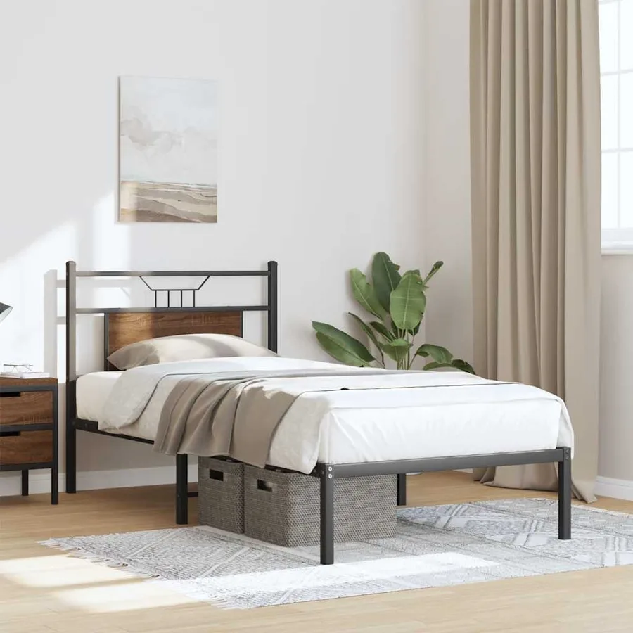 Cadre de lit sans matelas chêne marron 90x200cm bois ingénierie - 5