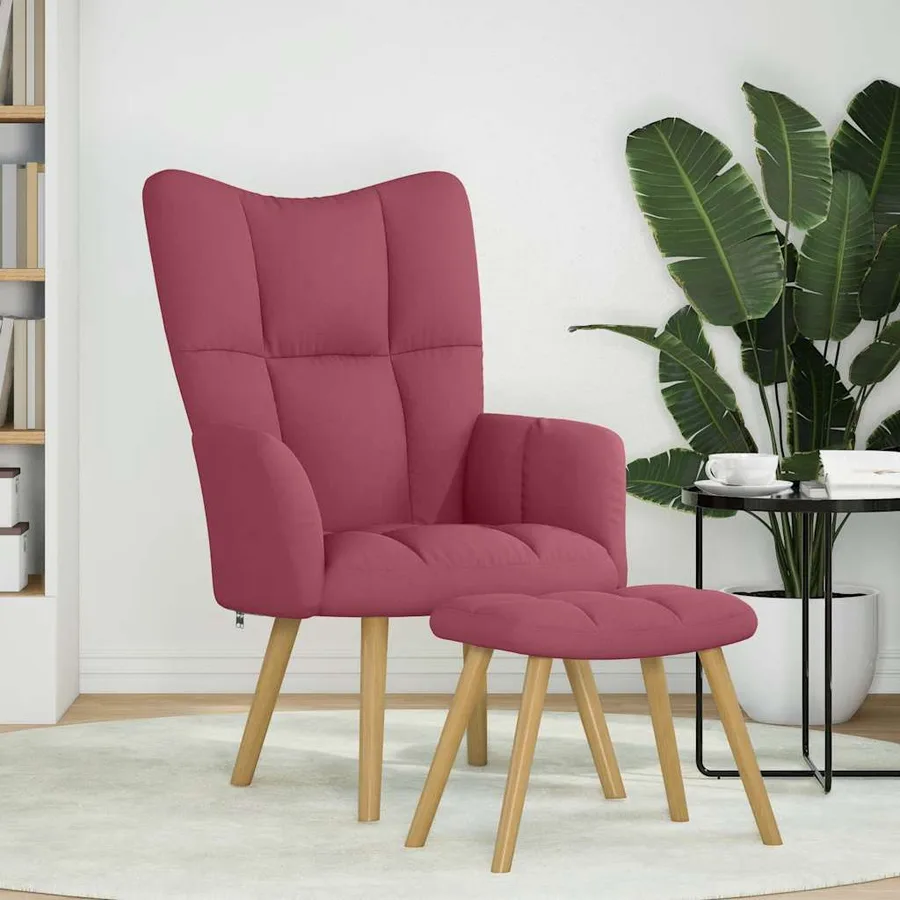 Chaise de relaxation avec repose-pied Rouge bordeaux Tissu - 2