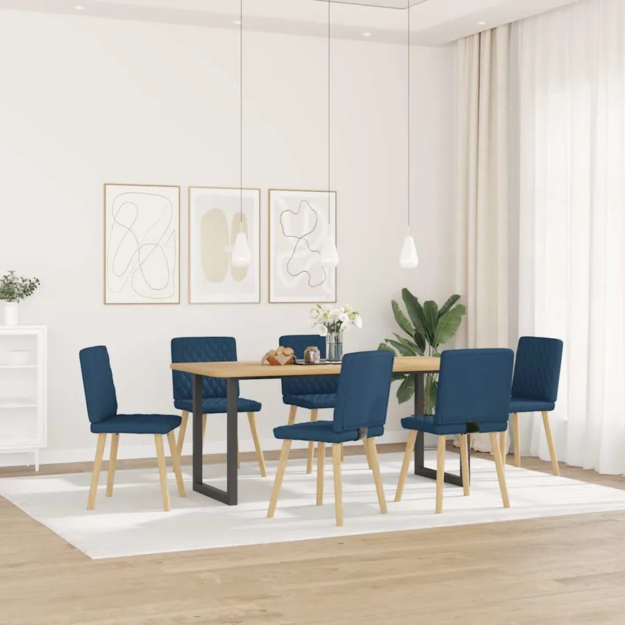 Chaises à manger lot de 6 bleu tissu - 2