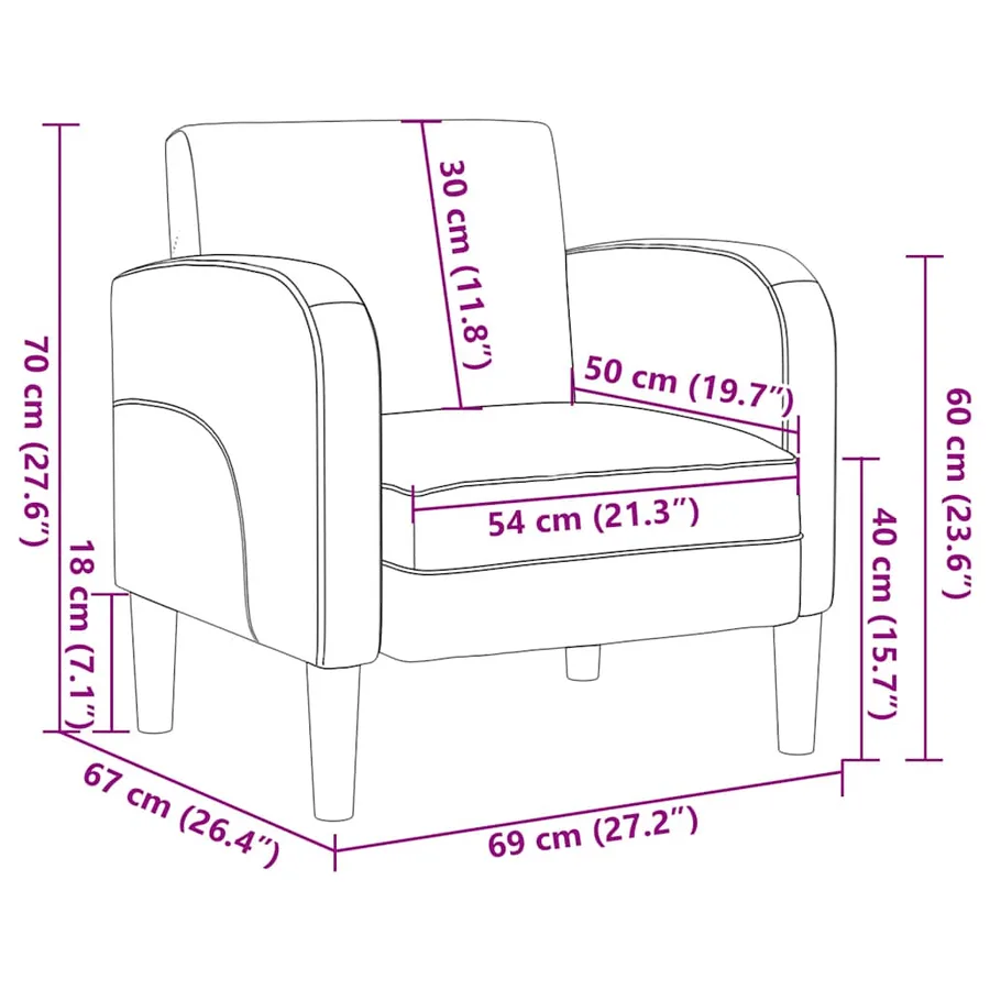 Chaise de canapé avec accoudoirs gris 54 cm similicuir - 8