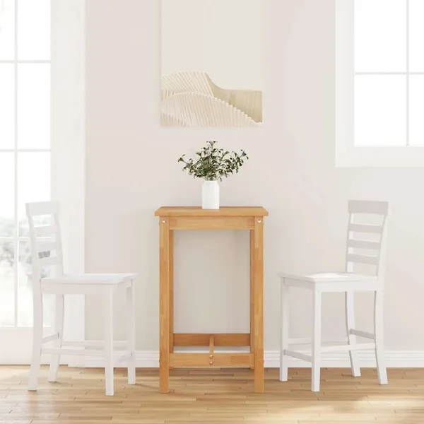 Tabourets de bar 2 pcs blanc bois massif d'hévéa