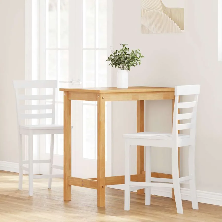 Tabourets de bar 2 pcs blanc bois massif d'hévéa - 3