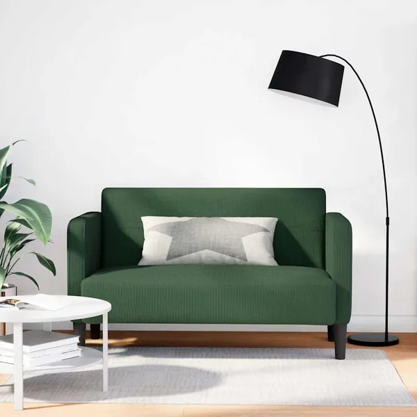 Canapé causeuse vert foncé 109 cm tissu velours côtelé
