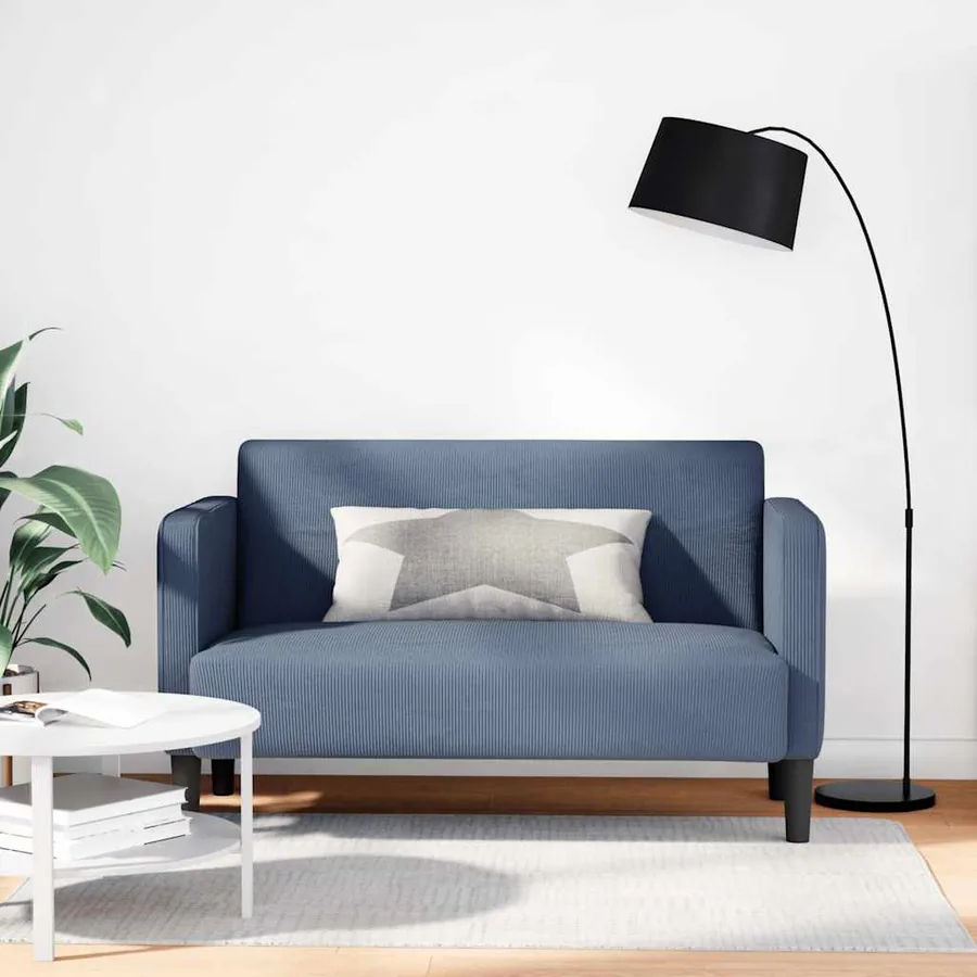 Canapé causeuse bleu 109 cm tissu velours côtelé