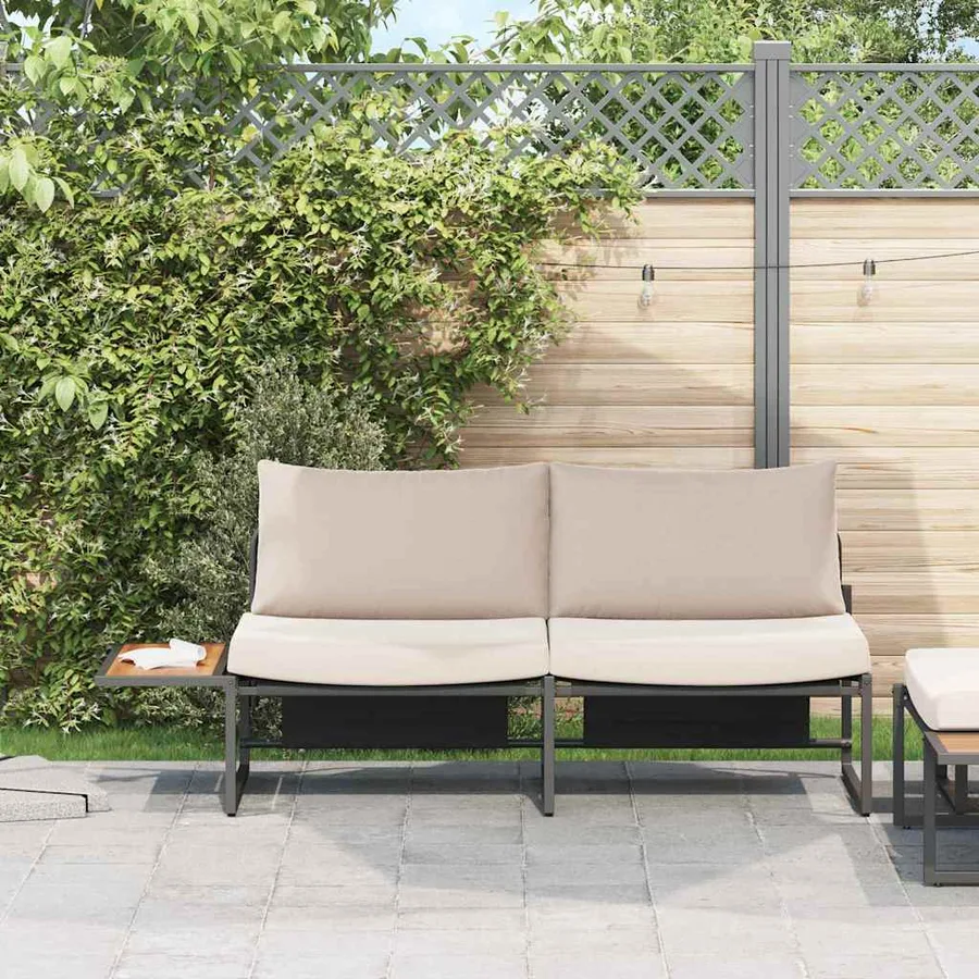Canapé de jardin avec coussin Taupe 200,5 x 70 x 85,5 cm Acier - 4