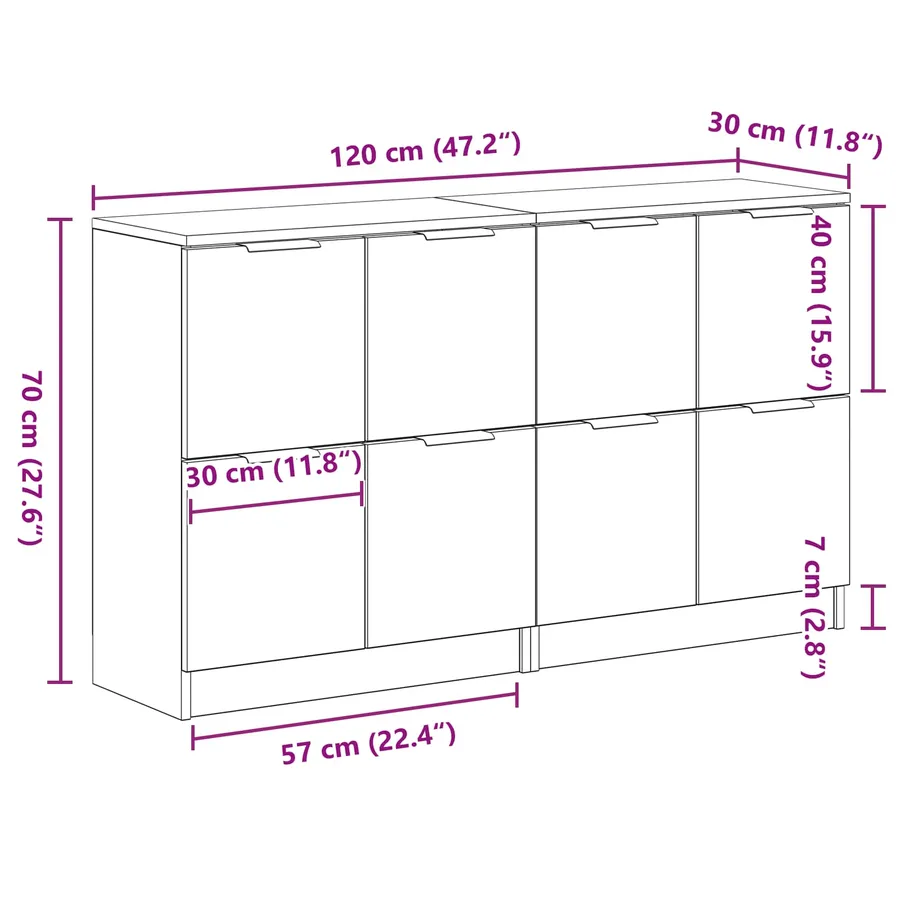 Buffet 2 pcs Chêne noir 60 x 30 x 70 cm Bois d'ingénierie - 13