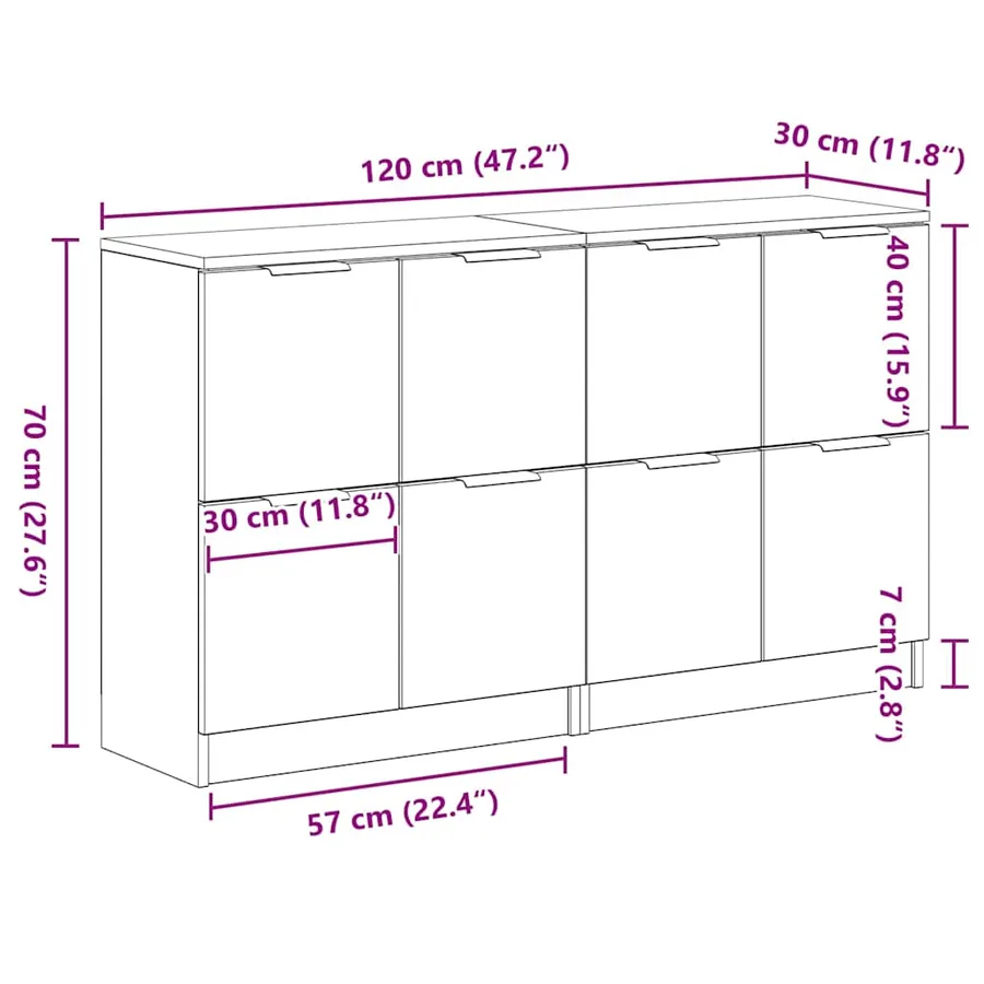 Buffet 2 pcs Chêne noir 60 x 30 x 70 cm Bois d'ingénierie - 15