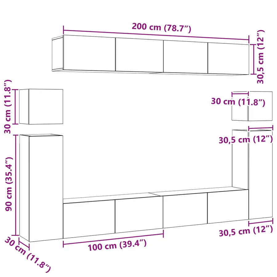 Ensemble meuble TV 8 pcs Chêne noir Bois d'ingénierie - 20