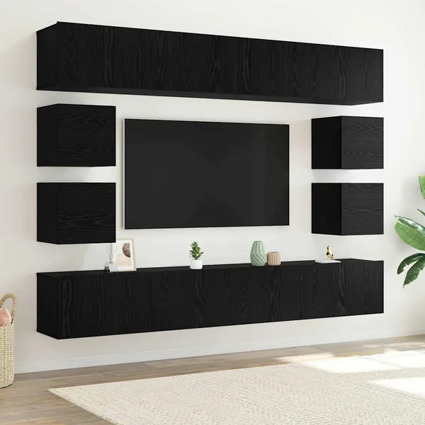 Ensemble meuble TV 8 pcs Chêne noir Bois d'ingénierie