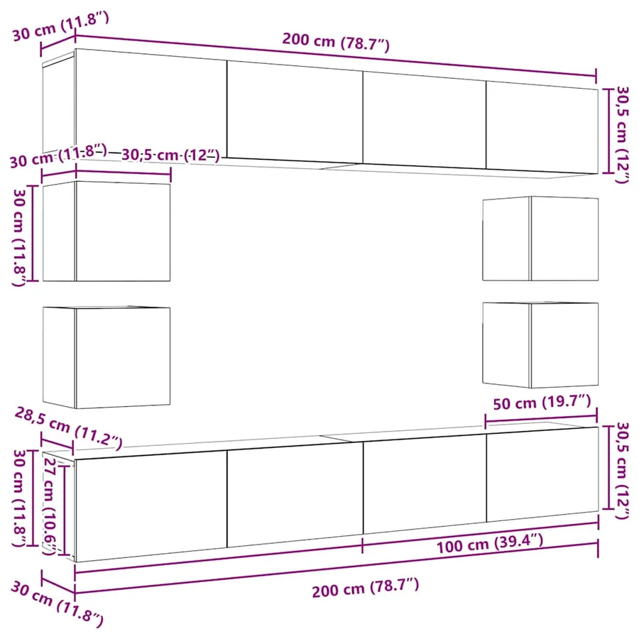 Ensemble meuble TV 8 pcs Chêne noir Bois d'ingénierie - 13
