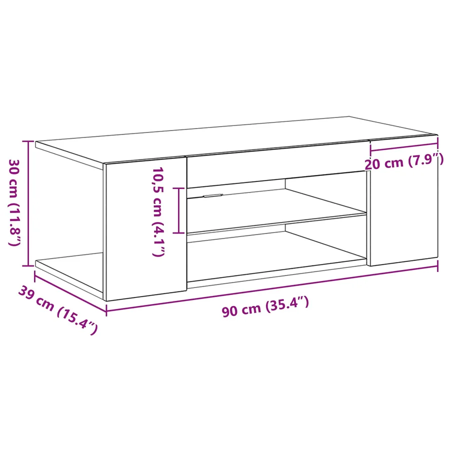Meuble TV Chêne noir 90 x 39 x 30 cm Bois d'ingénierie - 13
