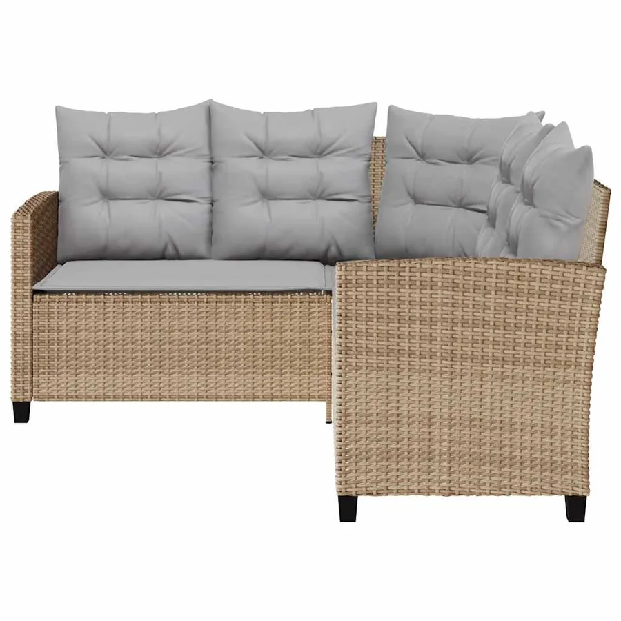Canapé de jardin avec table et coussins en forme de L beige - 7