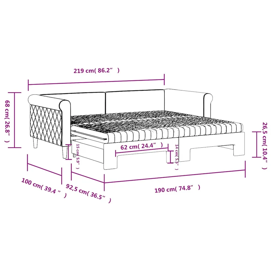 Lit de jour avec gigogne et matelas gris foncé 90x190cm velours - 12