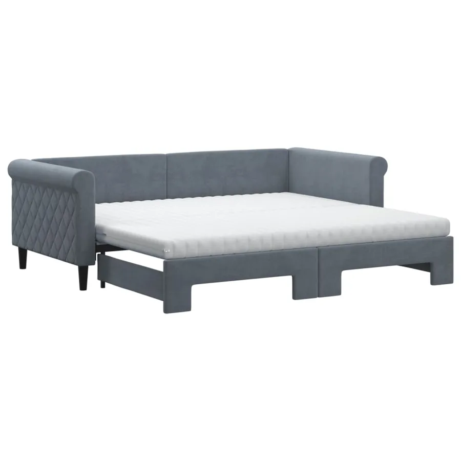 Lit de jour avec gigogne et matelas gris foncé 90x190cm velours - 2