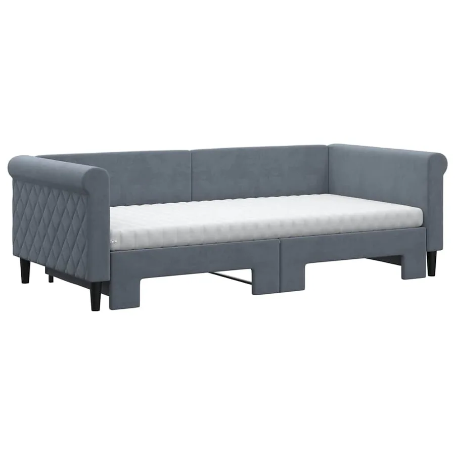 Lit de jour avec gigogne et matelas gris foncé 90x190cm velours - 3