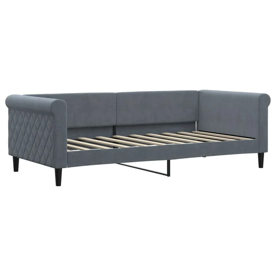 Lit de jour avec gigogne et matelas gris foncé 90x190cm velours - 4