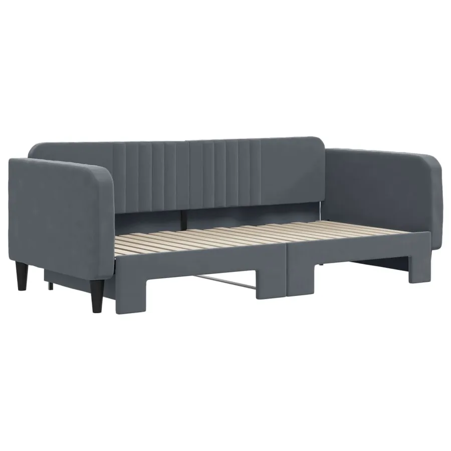 Lit de jour avec gigogne sans matelas gris foncé 90x190 cm - 3