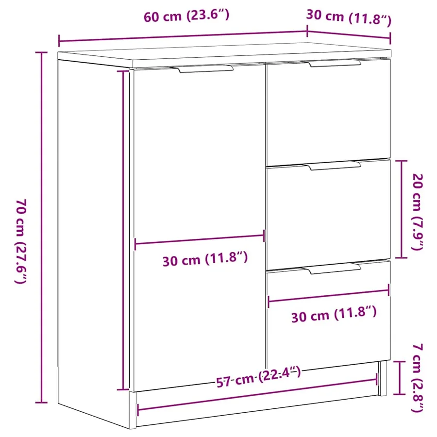 Buffet avec tiroir Chêne noir 60 x 30 x 70 cm Bois d'ingénierie - 14