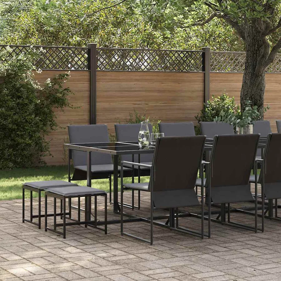 Ensemble de salle à manger pour jardin 17 pcs Noir Acier - 3