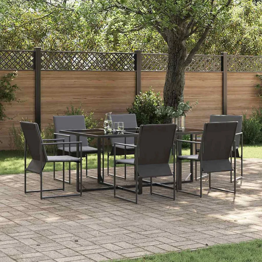 Ensemble de salle à manger pour jardin 7 pcs Noir Acier