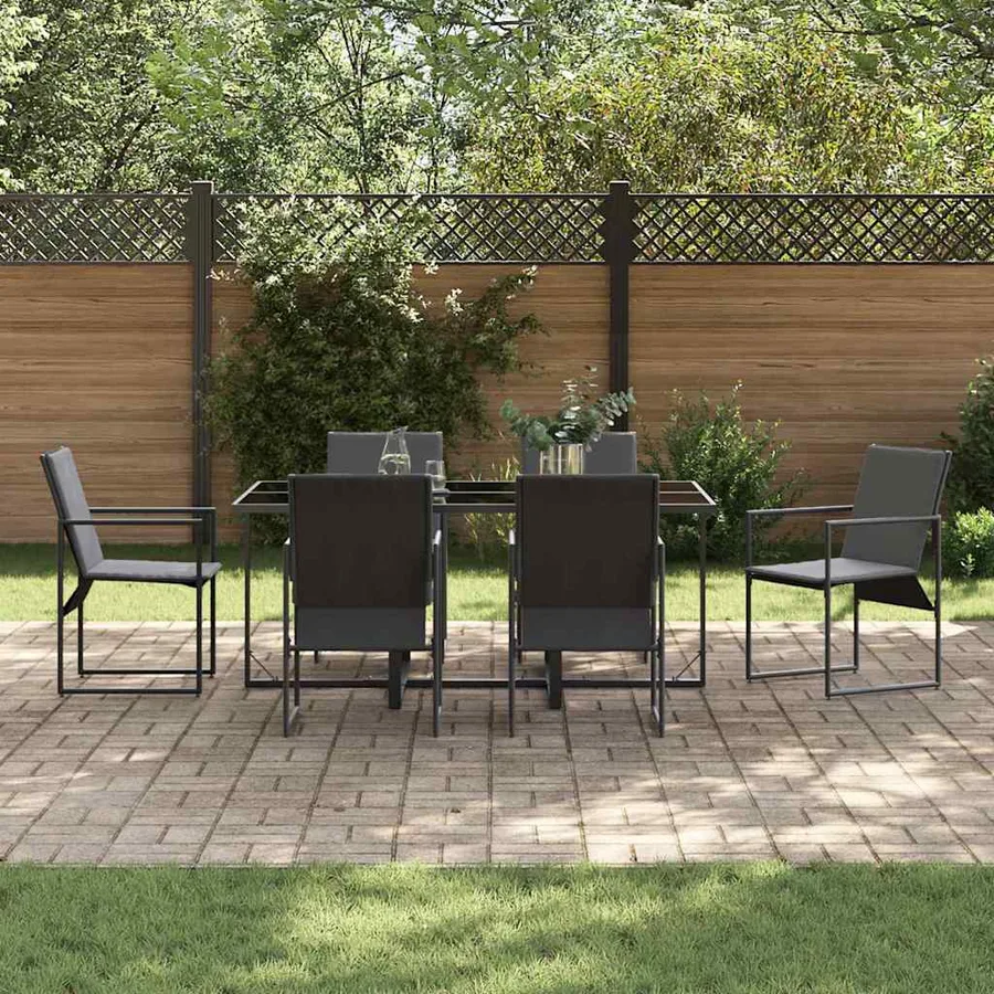 Ensemble de salle à manger pour jardin 7 pcs Noir Acier - 3