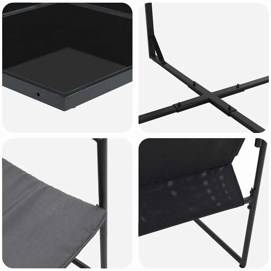 Ensemble de salle à manger pour jardin 7 pcs Noir Acier - 7