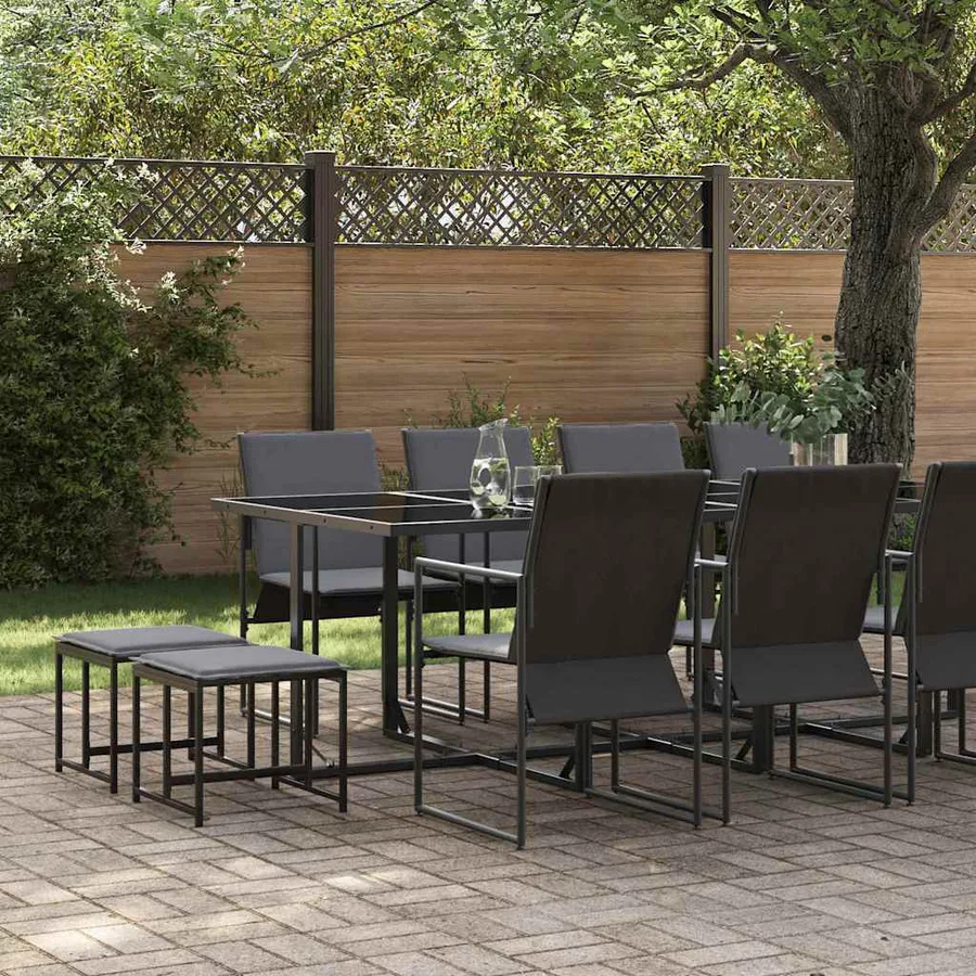 Ensemble de salle à manger pour jardin 13 pcs Noir Acier - 3