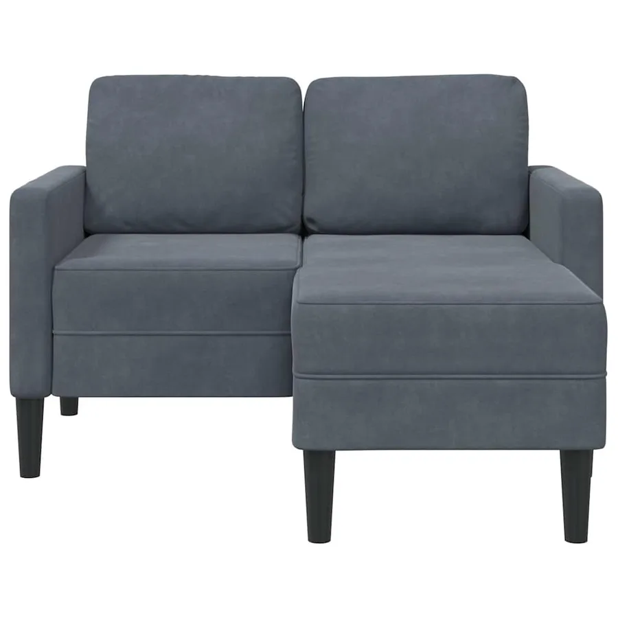 Canapé 2 places avec méridienne en L gris foncé 125 cm velours - 4