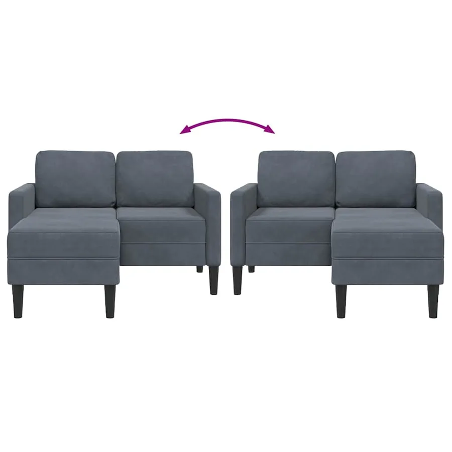 Canapé 2 places avec méridienne en L gris foncé 125 cm velours - 7
