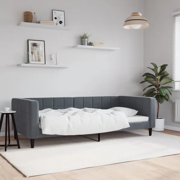 Lit de repos gris foncé 90x190 cm velours