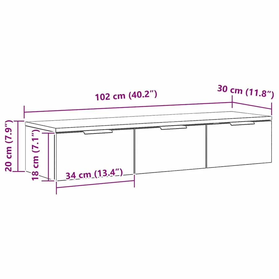 Meuble mural Chêne noir 102 x 30 x 20 cm Bois d'ingénierie - 12