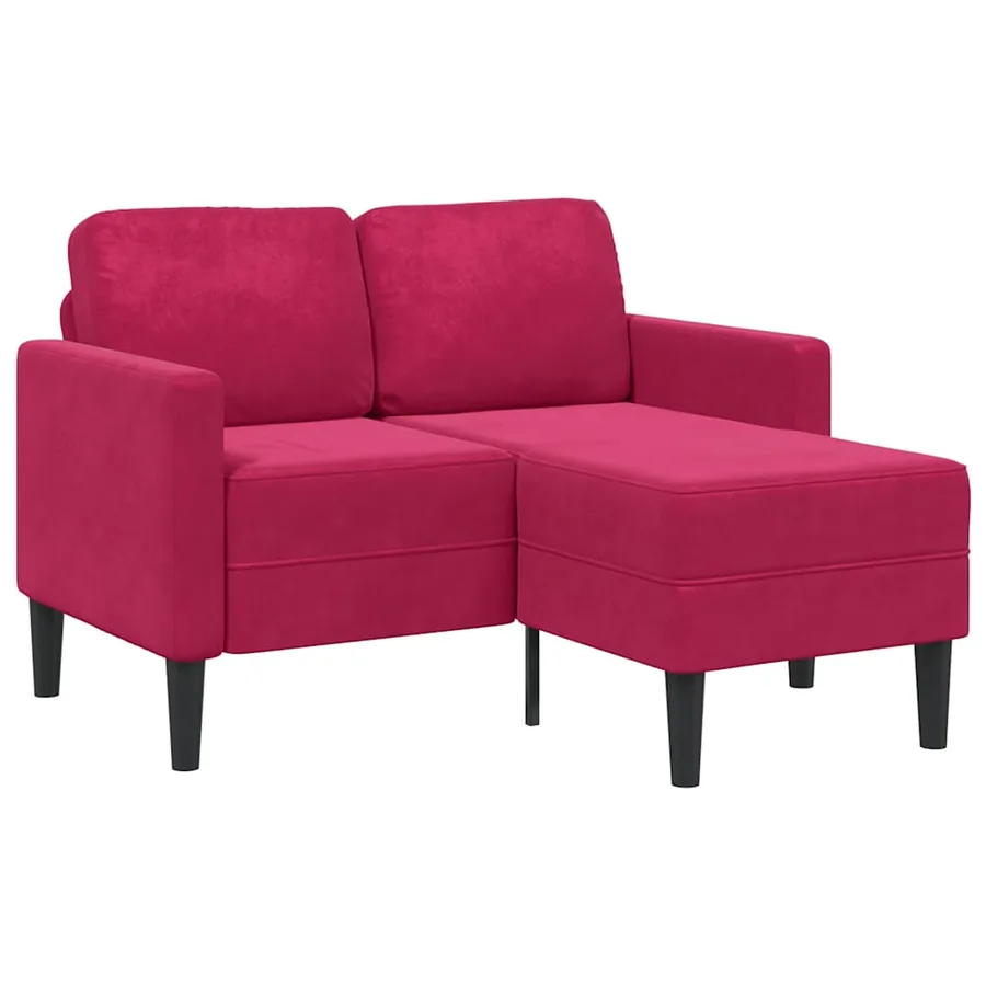 Canapé 2 places avec méridienne en L rouge bordeaux 125 cm