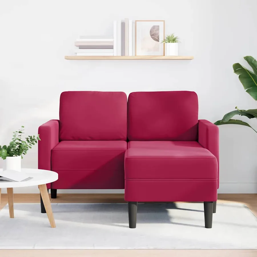 Canapé 2 places avec méridienne en L rouge bordeaux 125 cm - 2
