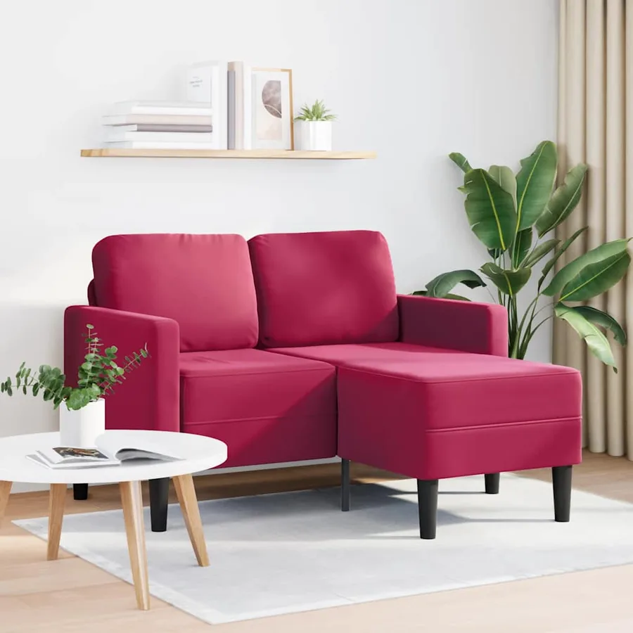 Canapé 2 places avec méridienne en L rouge bordeaux 125 cm - 3