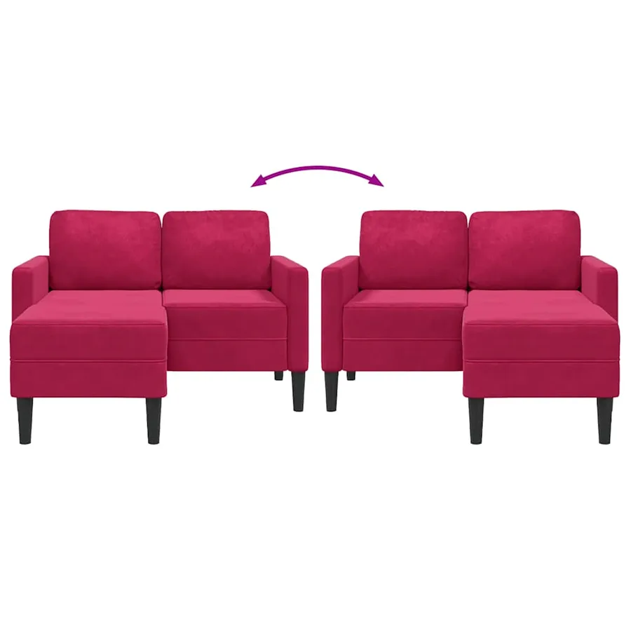Canapé 2 places avec méridienne en L rouge bordeaux 125 cm - 7