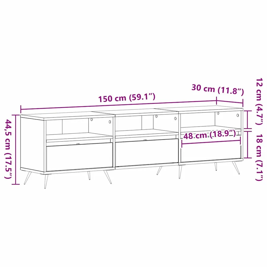 Meuble TV Chêne noir 150 x 30 x 44,5 cm Bois d'ingénierie - 11