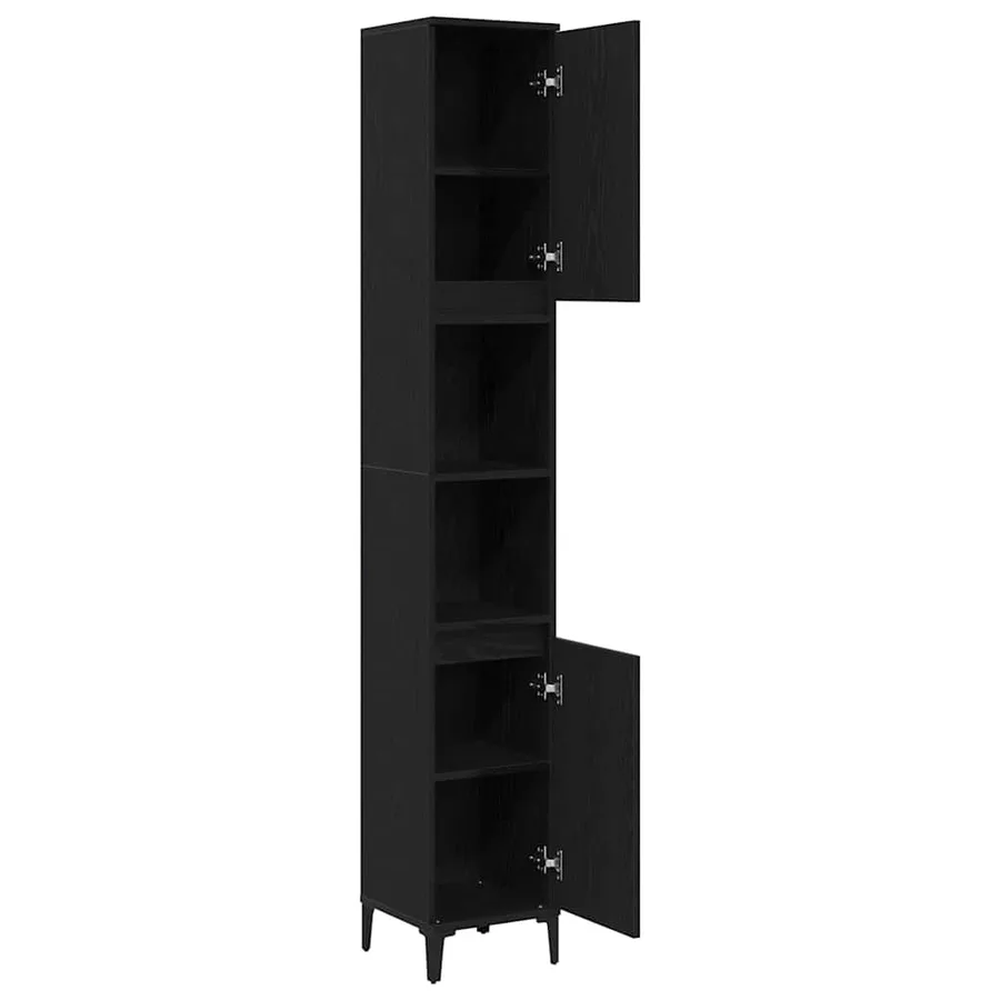 Cabinet de salle de bain avec porte Chêne noir 30 x 30 x 190 cm - 5