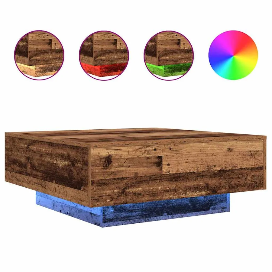 Table basse Ancien Bois et Bleu 80 x 80 x 31 cm - 2
