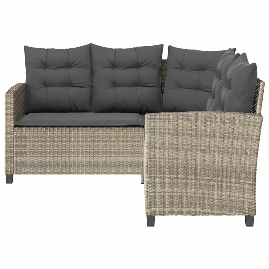 Canapé de jardin table et coussins en forme de L gris clair - 7